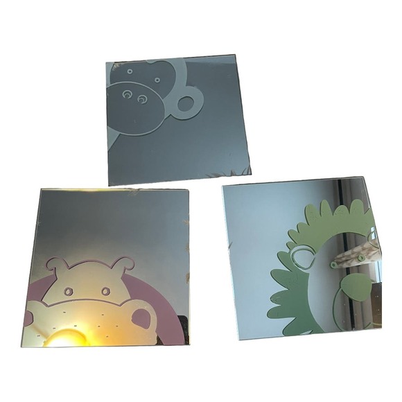 Nursery Decor Safari Animal Mirrors Wall Art Set of 3 - Picture 1 of 6